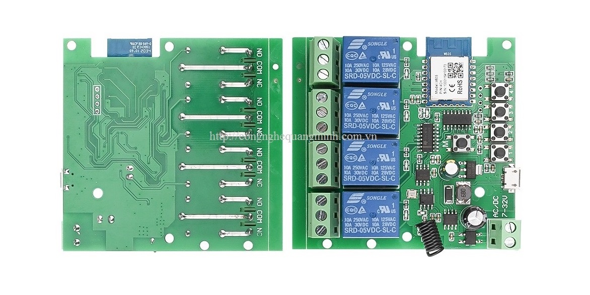 Công tắc WiFi TWR-4 điều khiển từ xa 4 kênh App Tuya, Remote 433Mhz